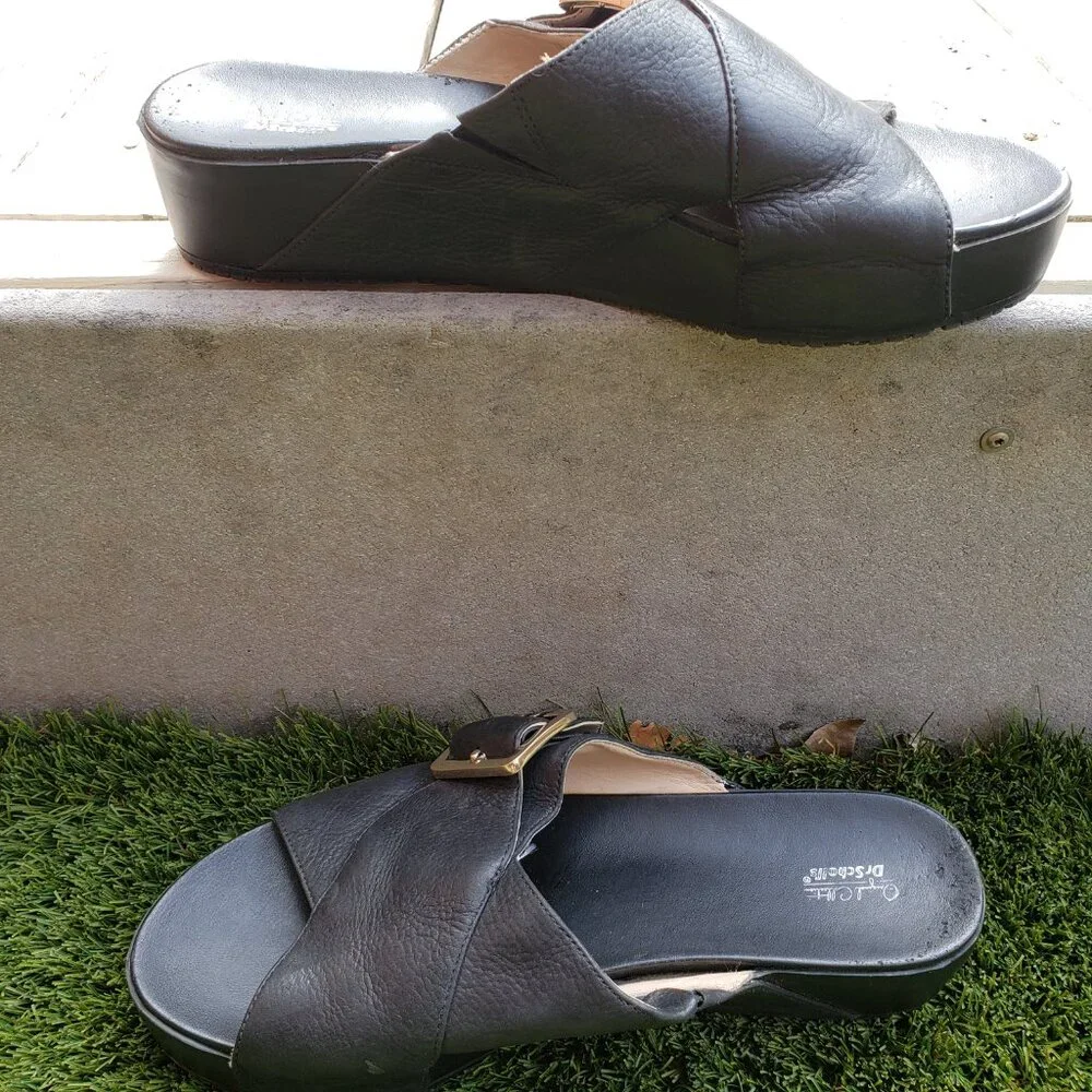 EUC DR. SCHOLL'S original collection leather platform big buckle (9.5) jet black